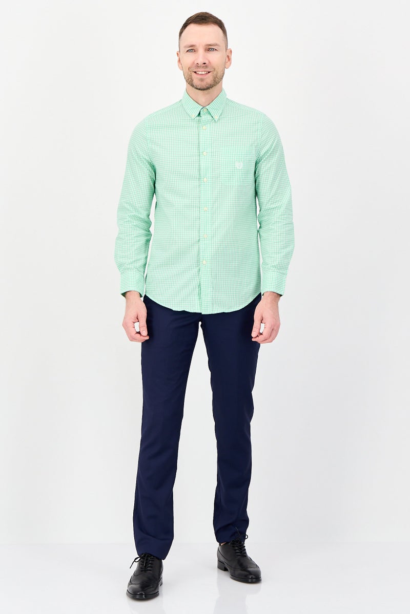 Chaps Men Regular Fit Long Sleeve Embroidered Casual Shirt, Green - Image 3